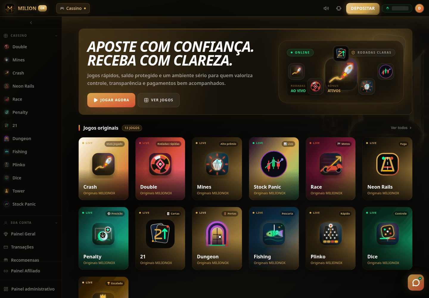 Página inicial · dados de demonstração · desktop