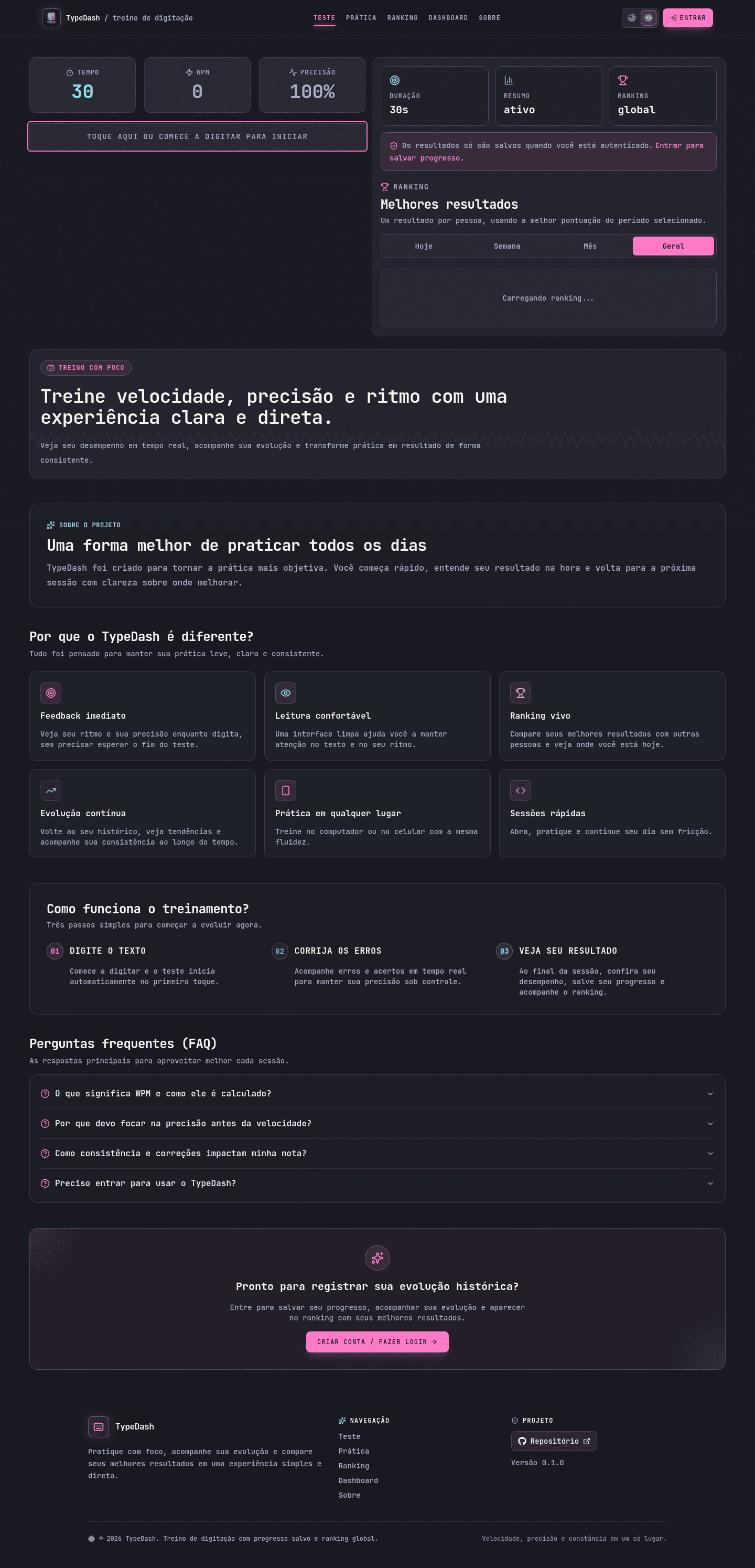 Página inicial · dados de demonstração · desktop