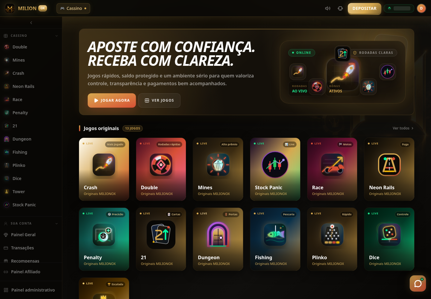 Página inicial · dados de demonstração · desktop