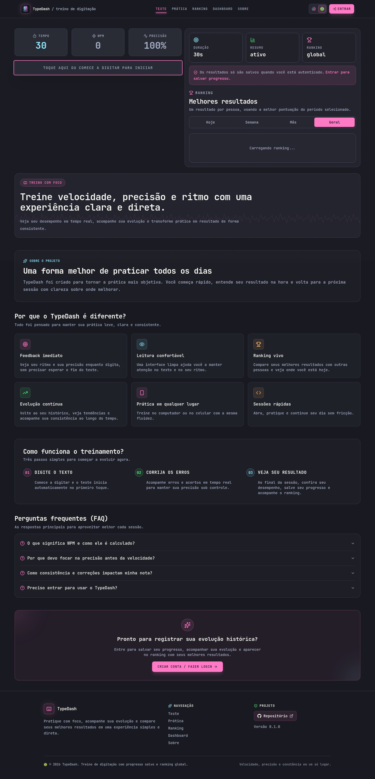 Página inicial · dados de demonstração · desktop